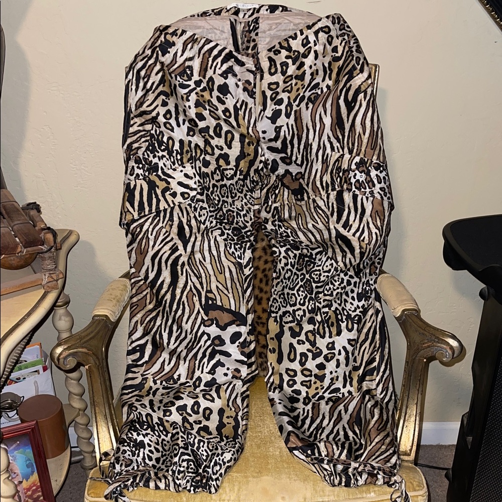 💯% SILK Wild Animal Print Wide-Leg Pants